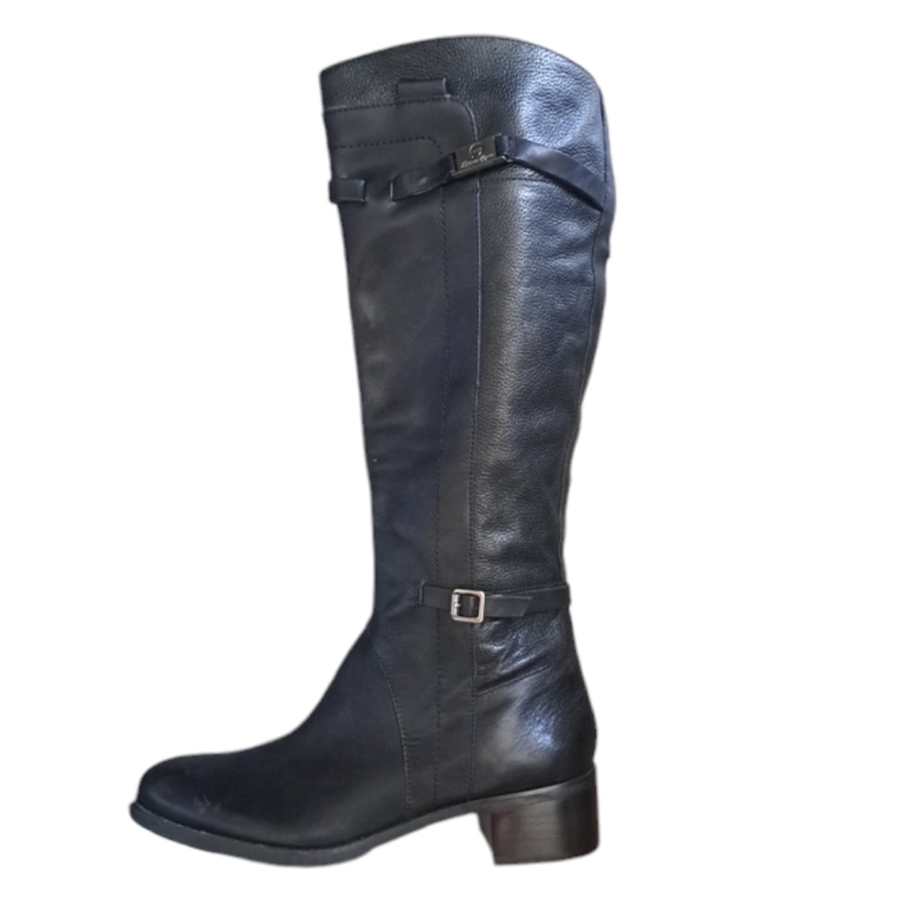 Etienne Aigner B-COLTON BLACK leather Riding boots buckle equestrian western 9M